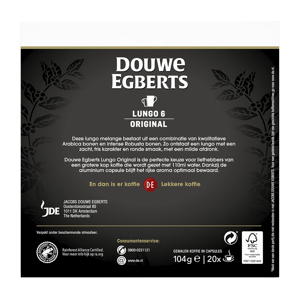 Douwe Egberts - Lungo Original - 20 Cups 4 Douwe Egberts - Lungo Original - 20 Cups - Afbeelding 4