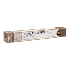 Highlands Gold - Espresso (Organic) - 10 Cups 6 Highlands Gold - Espresso (Organic) - 10 Cups -Koffie Winkel Highlands Gold cups 10st Espresso angled