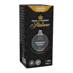 Gran Maestro Italiano - Espresso Forte - 20 Cups -Koffie Winkel cw211633 gmi capsules 20st beyers espresso forte angled