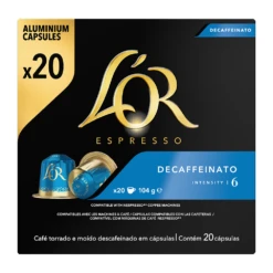 L'OR Espresso - Decaffeinato - 20 Cups -Koffie Winkel e104620 lor espresso decaffeinato itensity 6 cups 20 front